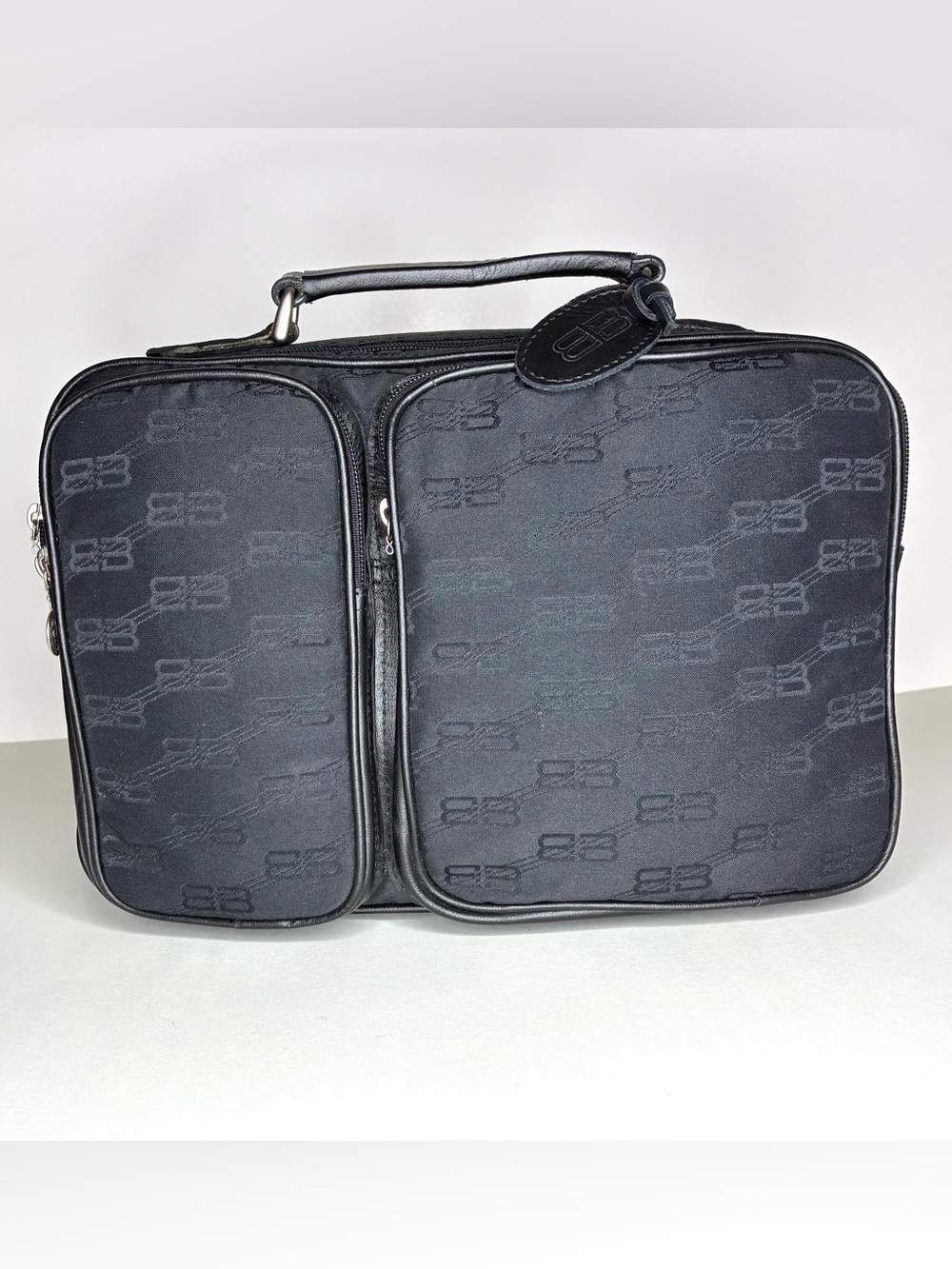 Vintage Balenciaga BB Monogram Travel Bag w/ Strap Black Canvas